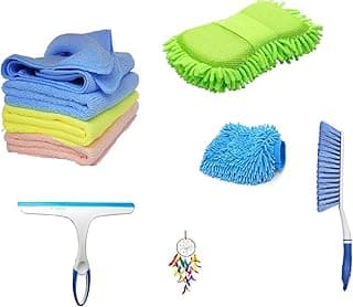 Winberg ® Car Cleaning Combo Pack Microfiber Towel 3 pcs 1 Carpet Brush 1 Washing Scurb Microfibre Gloves full Interior and Exterior Cleaning Kit - CarCLNG06